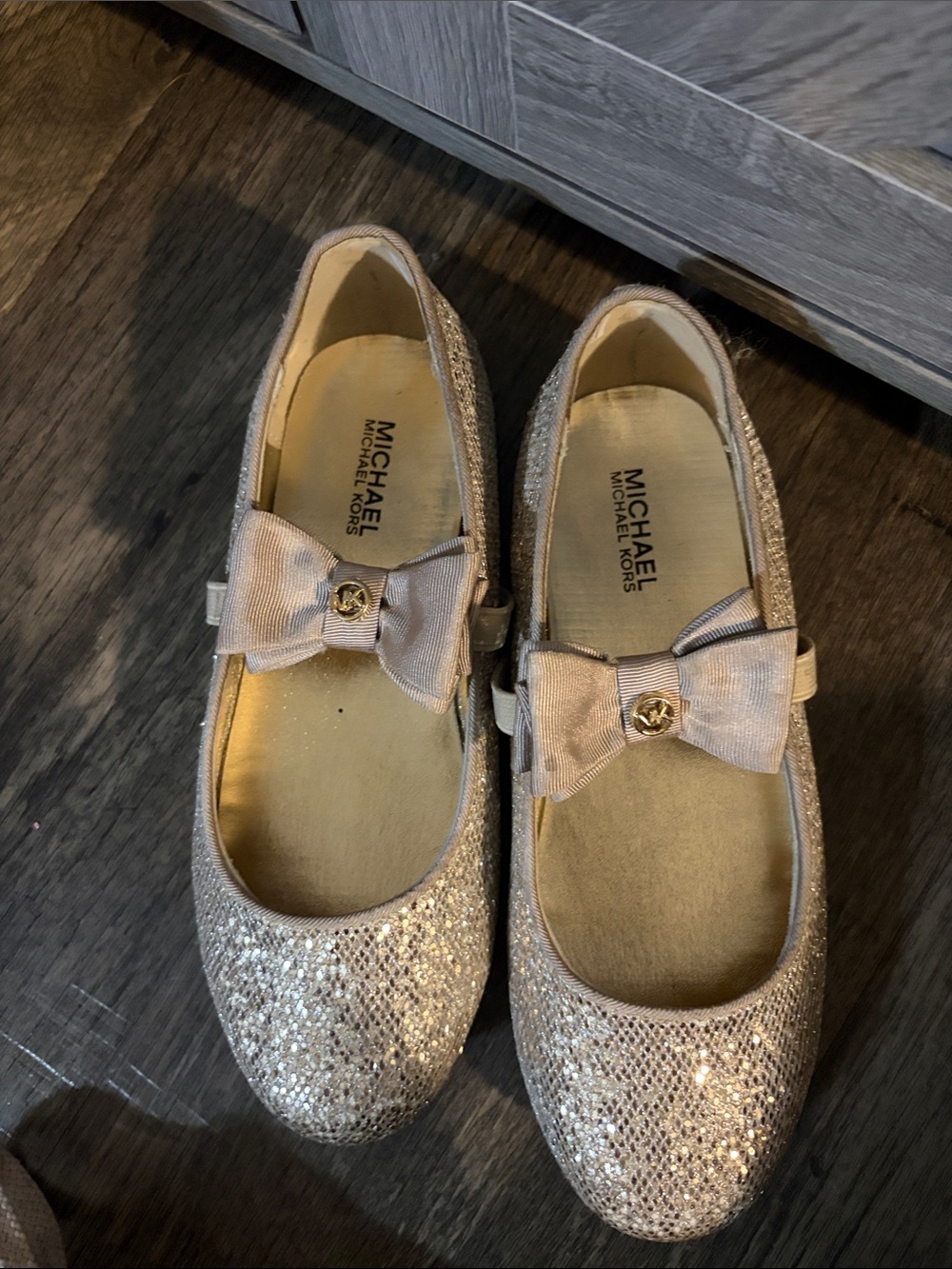 MICHAEL Michael Kors Girls' Glitter Bow Ballet Flats - Pink Gold